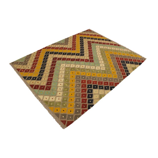 Contemporary 1990s 1990s Kilim Gray Beige Wool Rug - 5'2" X 6'8" For Sale - Image 3 of 7