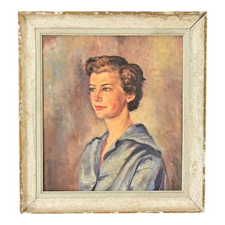 English Vintage Mid-Century Framed Portrait of a Lady For Sale