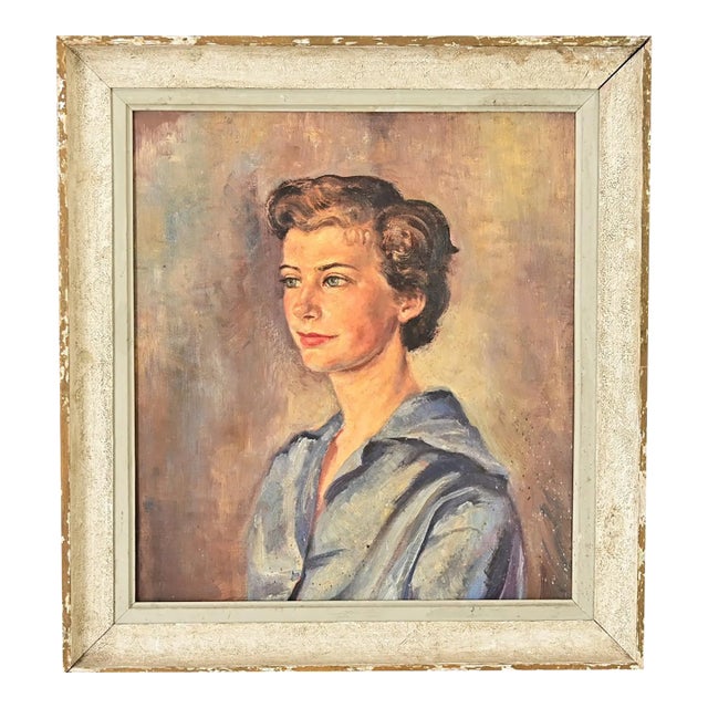English Vintage Mid-Century Framed Portrait of a Lady For Sale