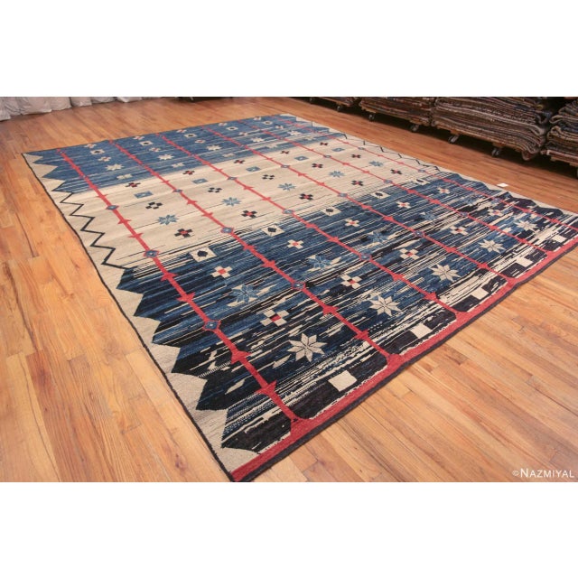 Magnificent Geometric Large Size Mid Century Modern Swedish Design Contemporary Area Rug, Country Of Origin: Central Asia,...