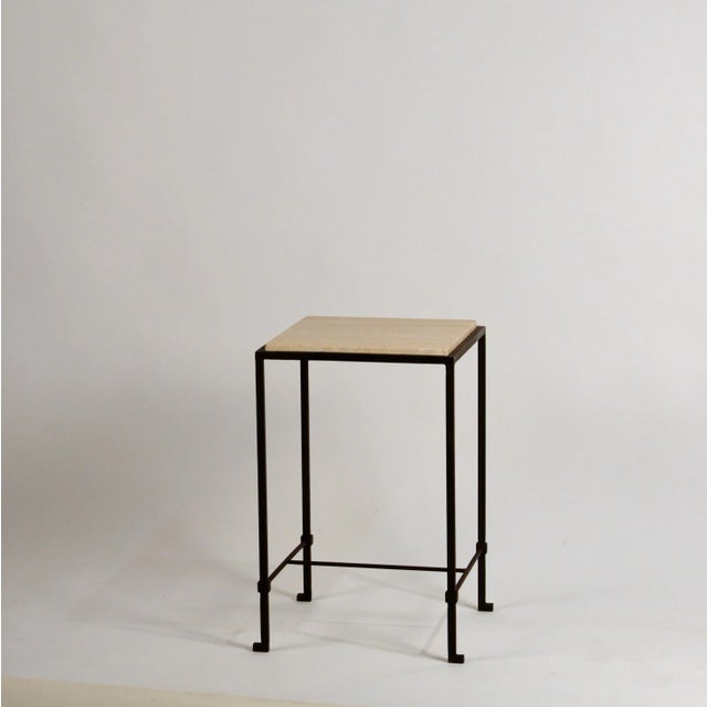 Black Diagramme' Wrought Iron and Honed Travertine Drinks Table by Design Frères For Sale - Image 8 of 8