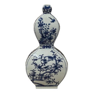 Oriental Slim Flat Gourd Shape Flower Theme Porcelain Art Vase For Sale