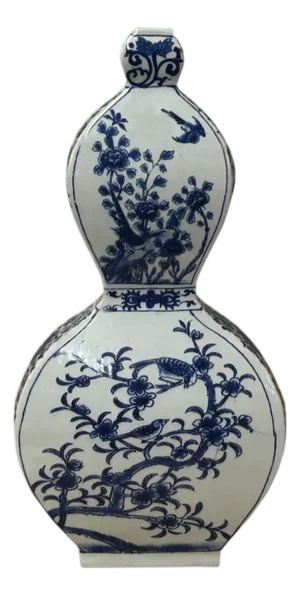 Oriental Slim Flat Gourd Shape Flower Theme Porcelain Art Vase