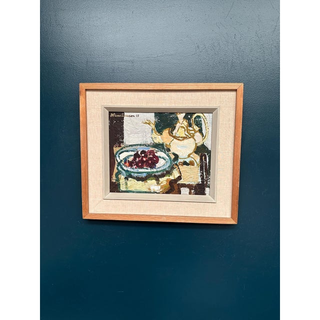 Hans Larsson, Fruits and Teapot, 1952, Oil Painting on Panel, Framed For Sale - Image 13 of 13