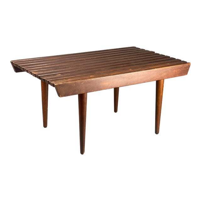 1960's Mid-Century Modern Danish Style Wood Slat Coffee Table For Sale