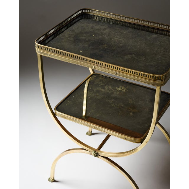 Brass French Art Deco Period Brass and Mirrored Curule Table, Circa 1940 For Sale - Image 8 of 9