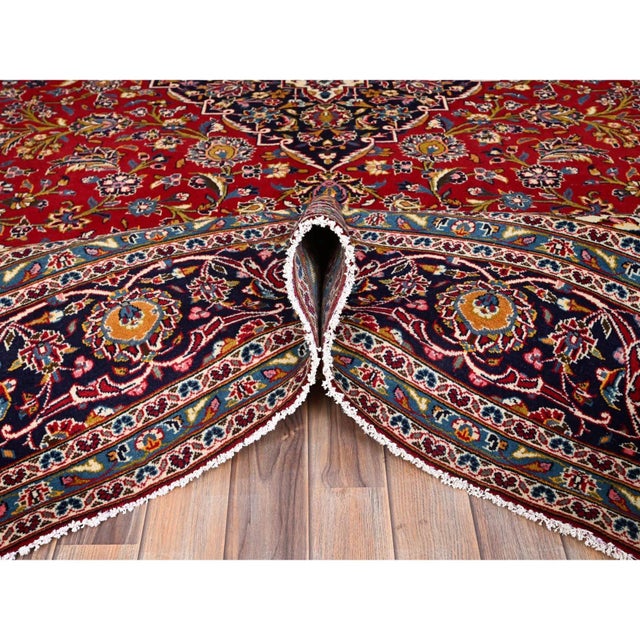 1960 Pepper Red Old Persian Kashan Central Medallion Hand Knotted Soft Wool Clean Rug For Sale - Image 9 of 12