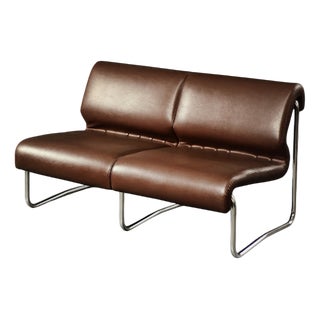 Mid-Century German Modern 2-Seater Brown Steel Frame Lounge Sofa, 1970s For Sale