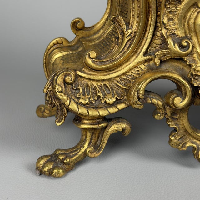 Antique Louis XV Rococo Quartz Gilded Brass Mantel Clock, 1900s For Sale - Image 11 of 16
