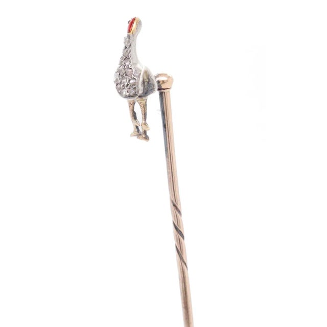 Antique Victorian Gold, Rose Cut Diamond, and Enamel Pheasant Stickpin For Sale - Image 4 of 12