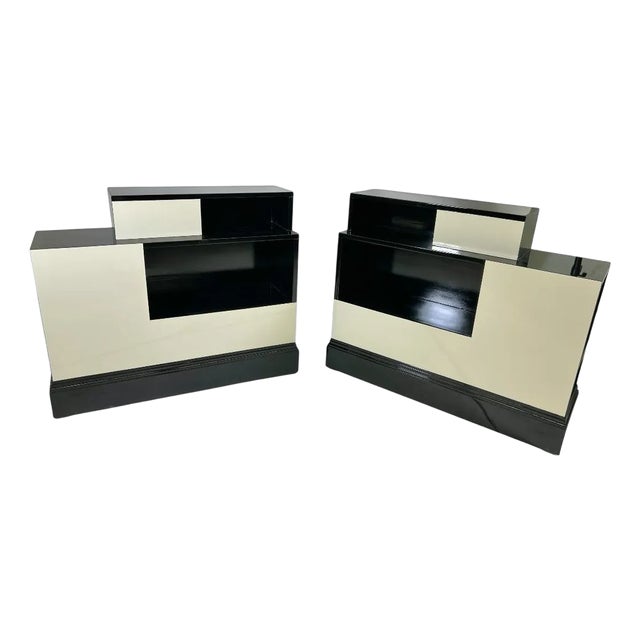 Pair of Stepped Art Deco Stands Lacquered in Ebony and Ivory For Sale