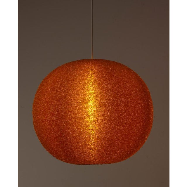 French Pendant Light in Textured Orange Acrylic Glass, 1970 For Sale - Image 3 of 9