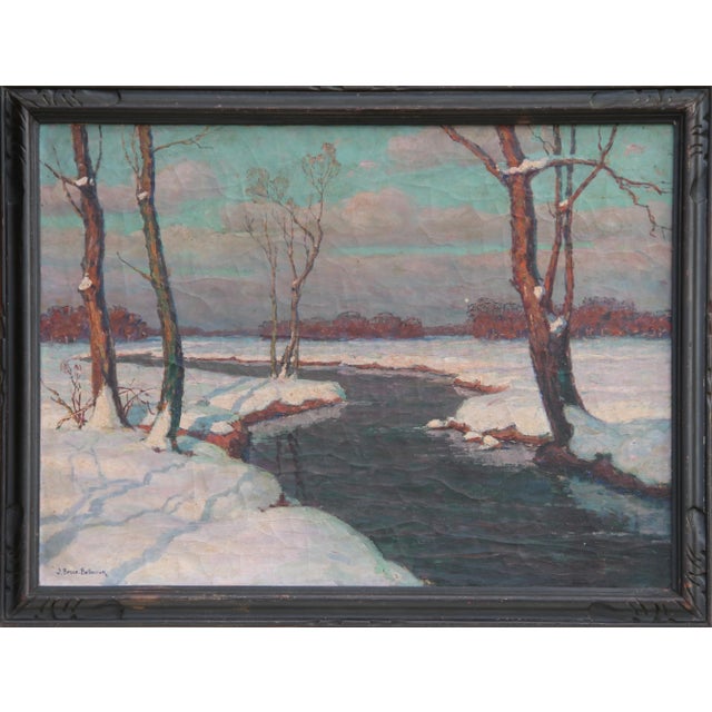 White Jean-Jacques Berne-Bellecour, Snowy River Landscape, Oil Painting For Sale - Image 8 of 8