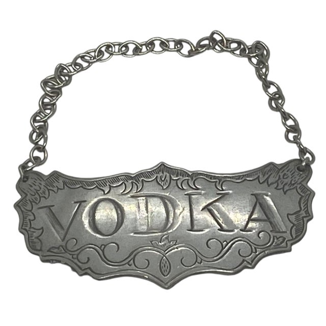 Mid-Century Modern Mid 20th Century Vintage Stieff Pewter Vodka Decanter Label Tag For Sale - Image 3 of 10