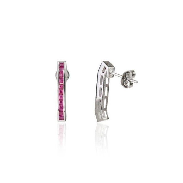 Metal Natural Ruby Gemstone Bar Stud Earrings in 925 Silver- A Pair For Sale - Image 7 of 12