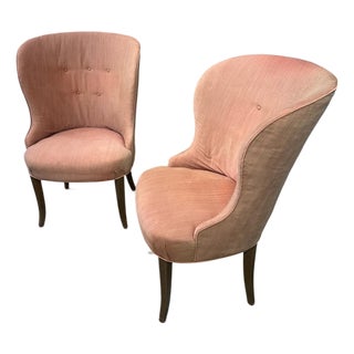 Vintage Mid-Century Sculptural High-Back Slipper Chairs – Pair For Sale