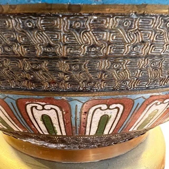 Japanese Enamel and Brass Jardiniere, 1920s For Sale - Image 4 of 6