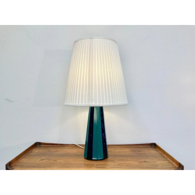 1980s Large Vintage Danish Green & Blue Ceramic Table Lamp from Søholm For Sale - Image 5 of 7