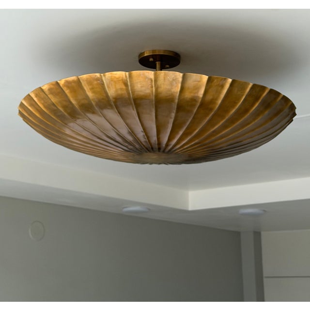 Handmade Brass Flush Mount Ceiling Light, Raw Brass Scalloped Fixture for Bedroom, Hallway & Living Room For Sale - Image 10 of 14
