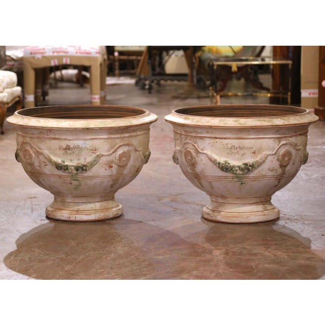 Early 21st Century French Handmade Terracotta Bowl Urn Planters by La Madeleine in Anduze - Set of 2 For Sale - Image 4 of 12