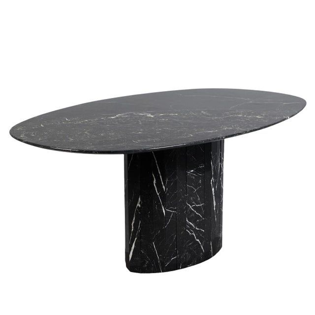 Italian Black Marble Dining Suite with Leather, 1980s, Set of 7 For Sale - Image 4 of 10