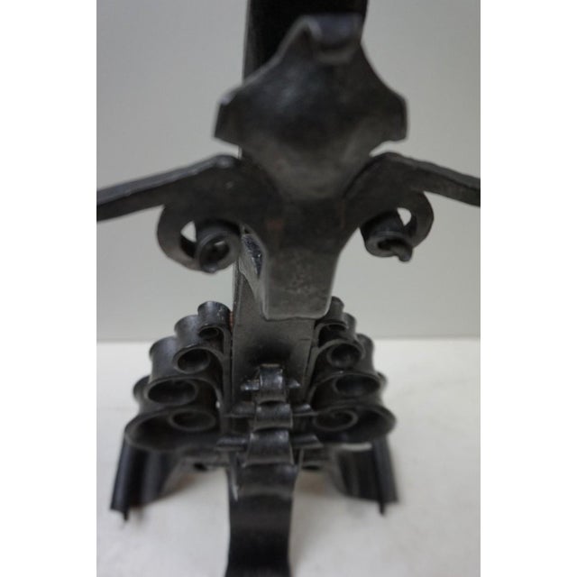 1920s Amsterdamse School Dutch Art Deco Iron Andirons with Cross Bar, 1920s, Set of 3 For Sale - Image 5 of 15