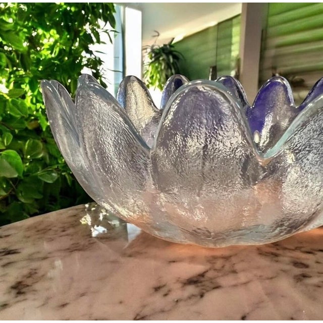 Transparent Vintage Blenko Lotus Bowl Set Clear Textured Art Glass Salad Berry - 9 pcs For Sale - Image 8 of 11