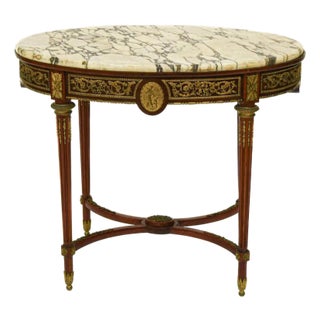 Antique Rococo‑Style Marble‑Top Center Table With Giltwood Carved Base For Sale