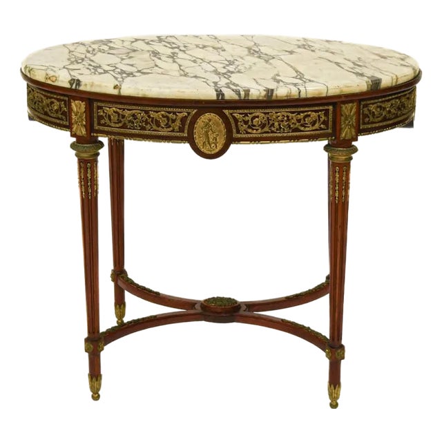 Antique Rococo‑Style Marble‑Top Center Table With Giltwood Carved Base For Sale
