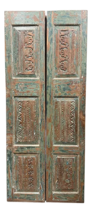Antique Rustic Hand-Carved Floral Double Doors – Rustic Wood French Doors 80x32