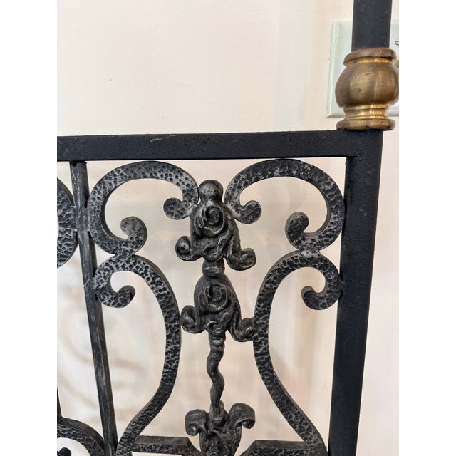 Forged Iron Canopy Queen Four Poster Bed With Scrollwork and Brass Finials For Sale - Image 9 of 10