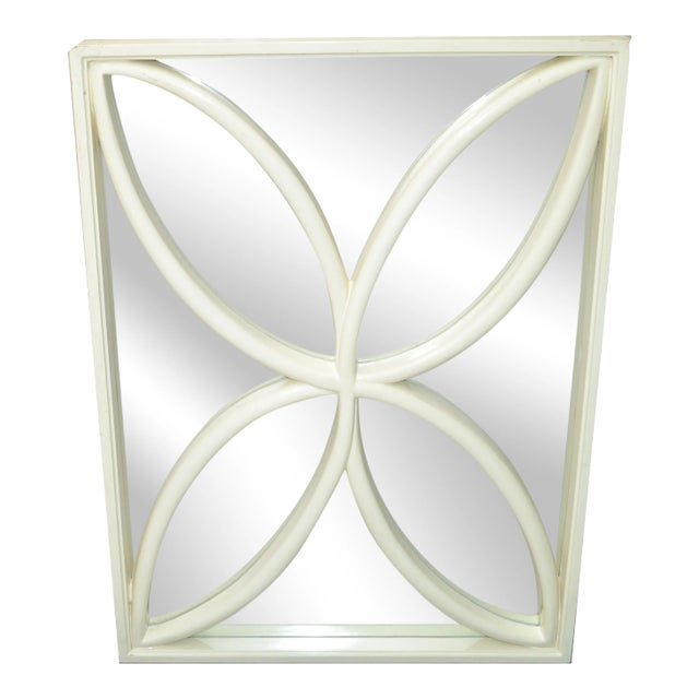 1970 Faux Bois Hand Carved Wood Wall Mirror Hollywood Regency Off-White, Italy For Sale