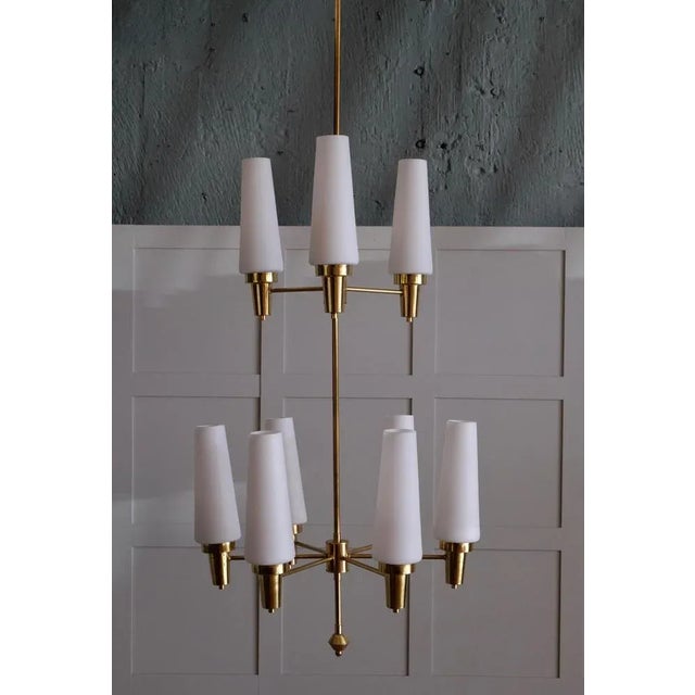 Gold Swedish Brass Chandelier, 1950s For Sale - Image 8 of 13