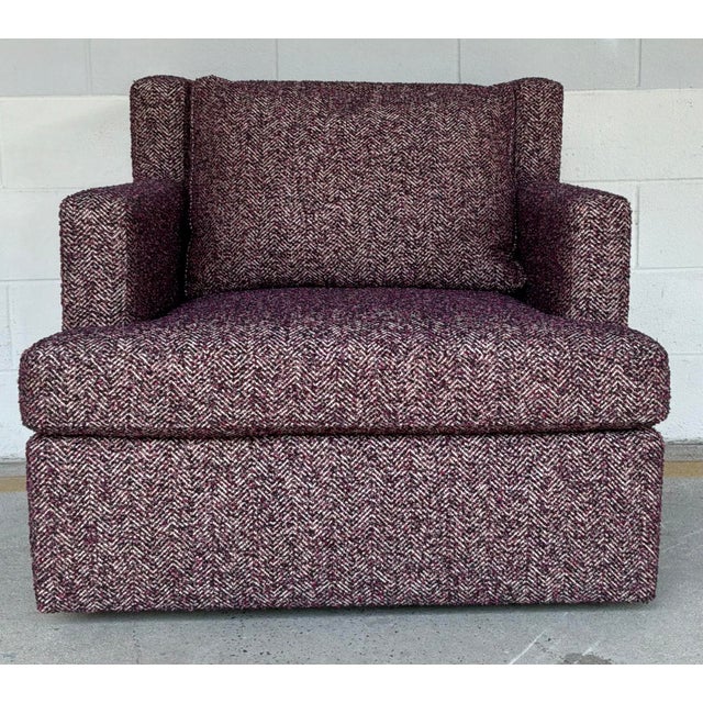 Original retail $8910, stylish Revelation Modern Tweedy Bird Purple Finch Unwind Swivel Chairs Pair, circle and chenille...