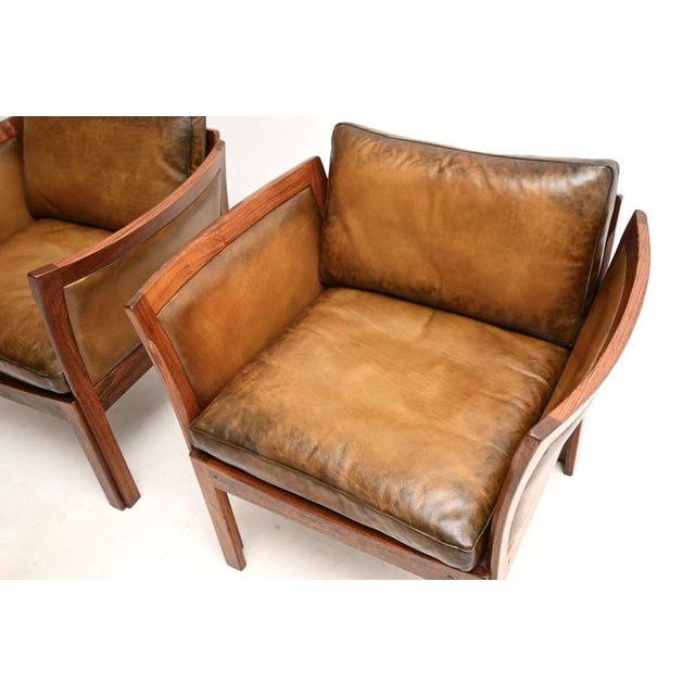 Brown Vintage Danish Armchairs by Illum Wikkelso from CFC Silkeborg, 1960, Set of 2 For Sale - Image 8 of 14