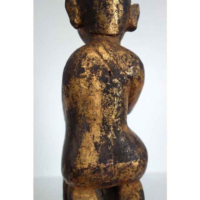 Gold-Lacquered Wooden Statuette of Worshiper in Prayer, Burma, 1920s For Sale - Image 14 of 14