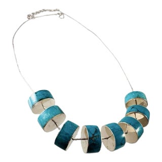Sterling and Turquoise Retro Style Necklace New Item! For Sale