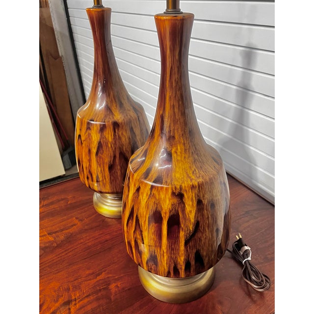 Pair of Mid Century Modern Drip Glaze Table Lamps For Sale In Tampa - Image 6 of 11