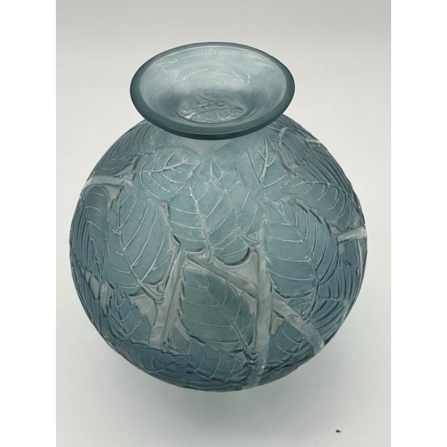 Art Deco René Lalique Art Deco "Milan" Frosted Blue Patinated Glass Vase, 1929 For Sale - Image 3 of 14