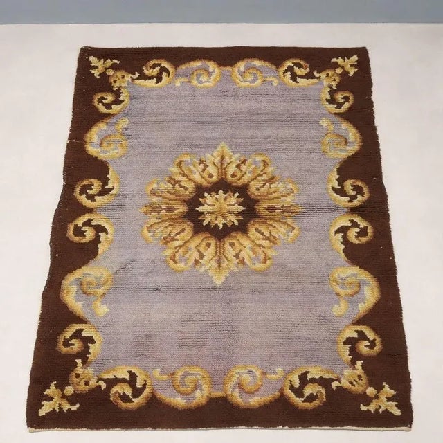 Aobusson Rug in Cotton and Wool, France For Sale - Image 3 of 8