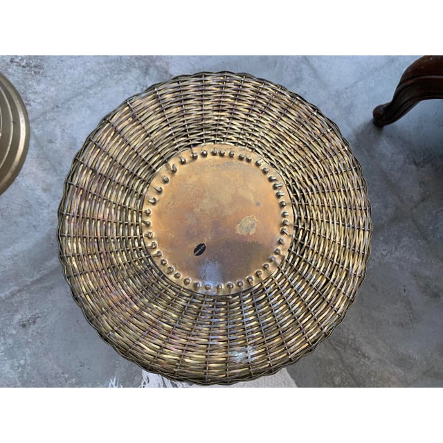 Large Woven Brass Wire Basket Ring Handles For Sale - Image 9 of 12
