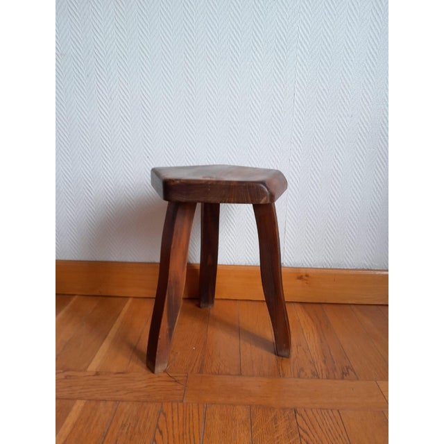 1970s Brutalist Stool in Wood, 1960s For Sale - Image 5 of 11