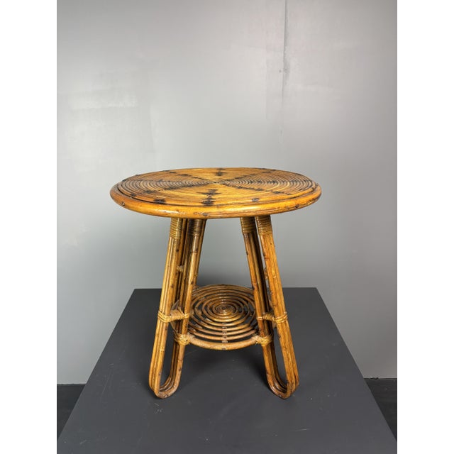 Mid-Century Modern Italian Pencil Rattan and Bamboo Side Table, 1950s For Sale - Image 4 of 15