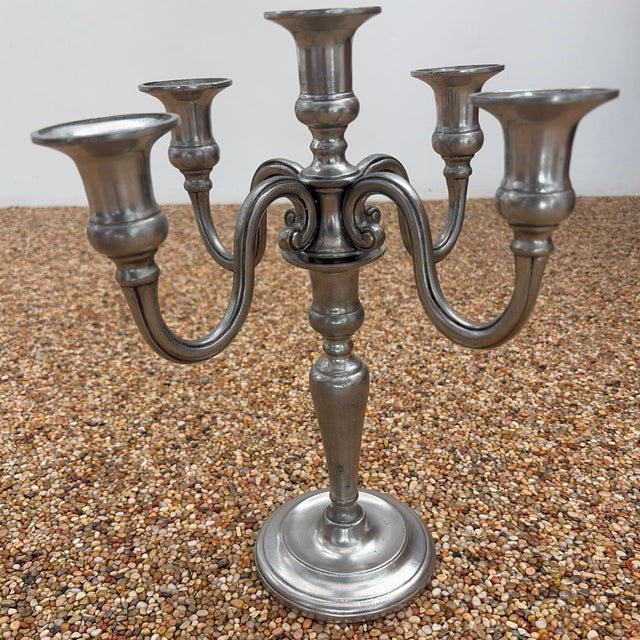 Mid 20th Century Pair of Italian Pewter Candelabras - Mid 20th Century For Sale - Image 5 of 11