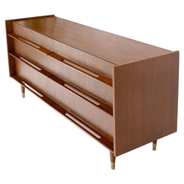 Edmund Spence Attributed Large 6 Drawers Walnut Dresser W/ Gallery Top Cone Legs For Sale - Image 13 of 13