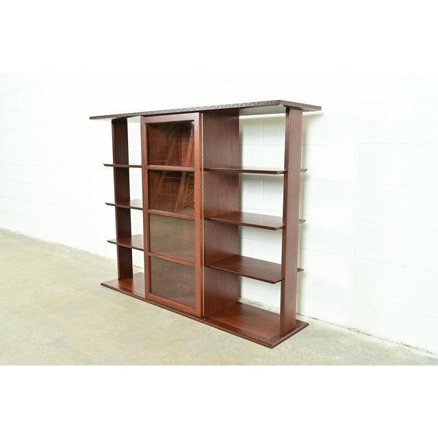 Mid-Century Modern Frank Lloyd Wright Taliesin Mahogany Bookcase or Room Divider, Newly Refinished For Sale - Image 3 of 14