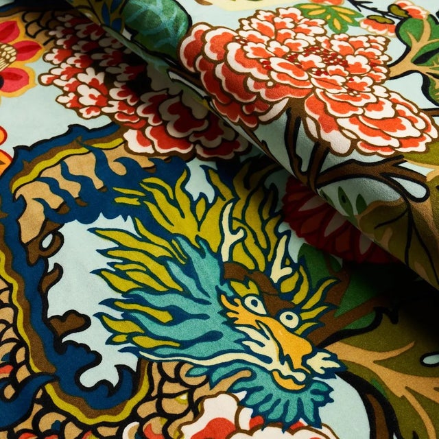 Not Yet Made - Made To Order Sample - Schumacher Chiang Mai Dragon Velvet Fabric in Aquamarine For Sale - Image 5 of 5