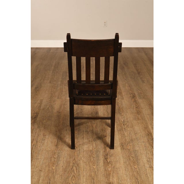 Mission Style Antique Oak Rabbit Ear Side Chair With Leather Seat For Sale - Image 14 of 18