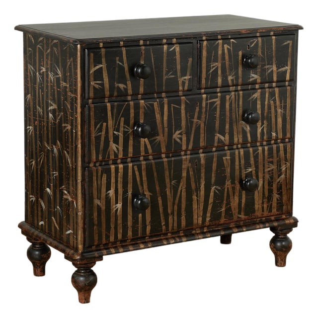Antique English Chest of Drawers With Painted Bamboo Designs For Sale