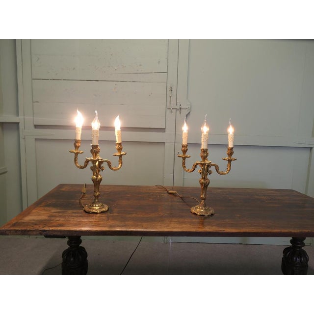A Pair of Large Brass 3 Branch Table Lamps “Candelabra” A very beautiful pair to enhance your Room or Sideboard, the...